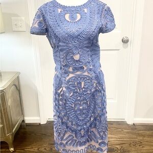 JS Collections Blue Embroidered Midi Dress Size 4